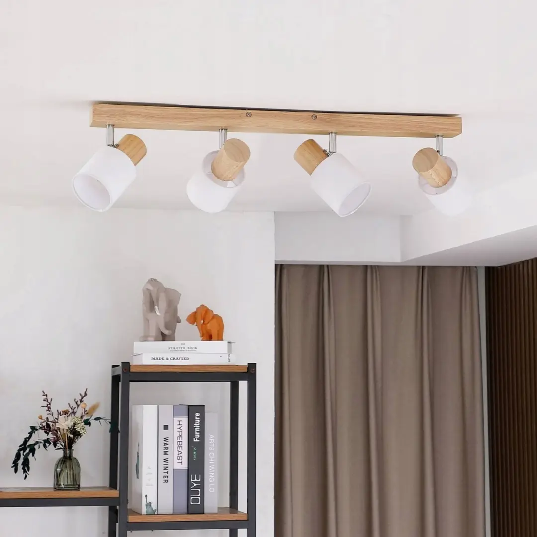 Lindby Wanessa Plafondlamp 4-lichts 67cm - Hout Wit - afbeelding 2 van 4