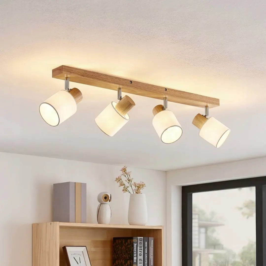 Lindby Wanessa Plafondlamp 4-lichts 67cm - Hout Wit - afbeelding 4 van 4