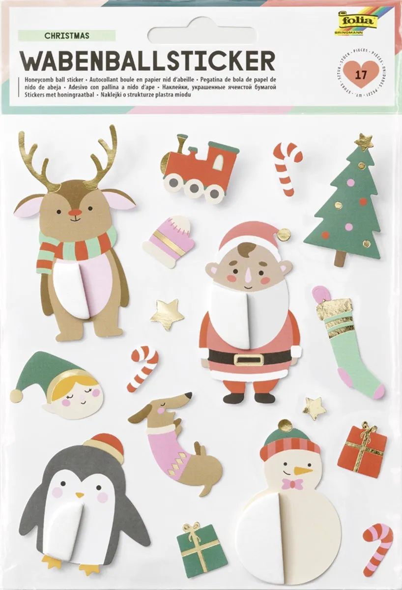 Folia Kerststickers Honingraat Goud - 17 Stuks