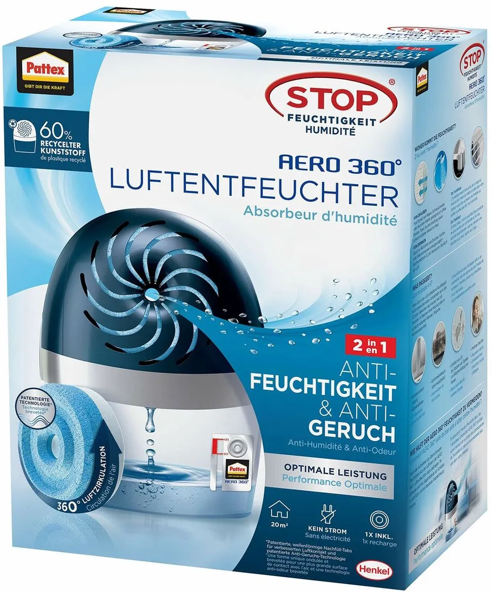 Pattex Aero360 Luchtontvochtiger Blue 50 m³ White, Blue