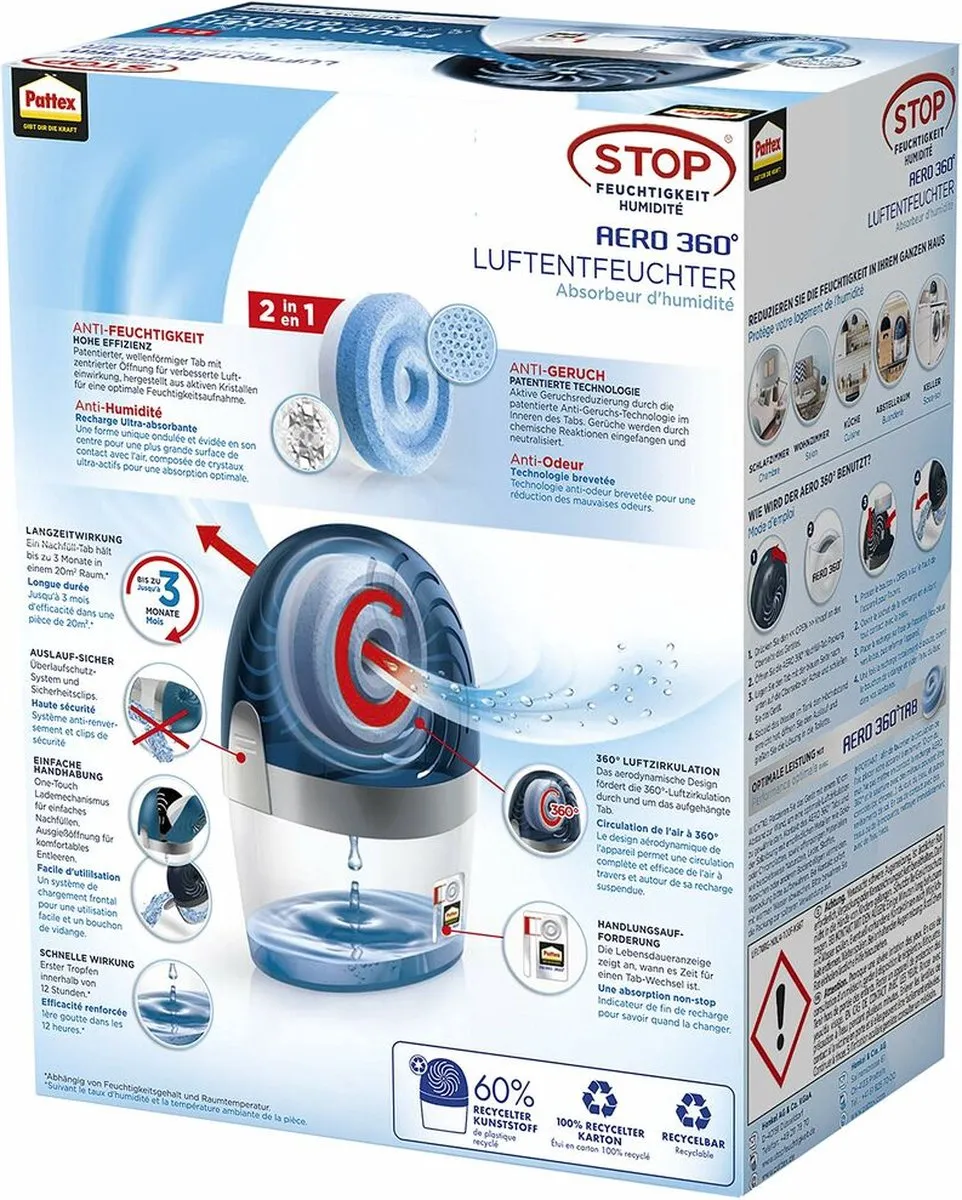 Pattex Aero360 Luchtontvochtiger Blue 50 m³ White, Blue