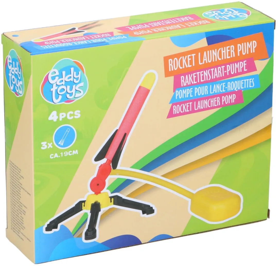 Eddy Toys Foam Raket Set 3x 25cm - Luchtdruk Pomp - Rood