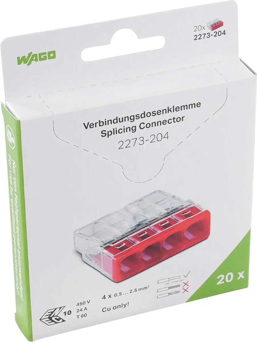 WAGO 2273-204 Mini Lasklem 4-voudig - 0.5-2.5mm² - 20 stuks - afbeelding 3 van 4