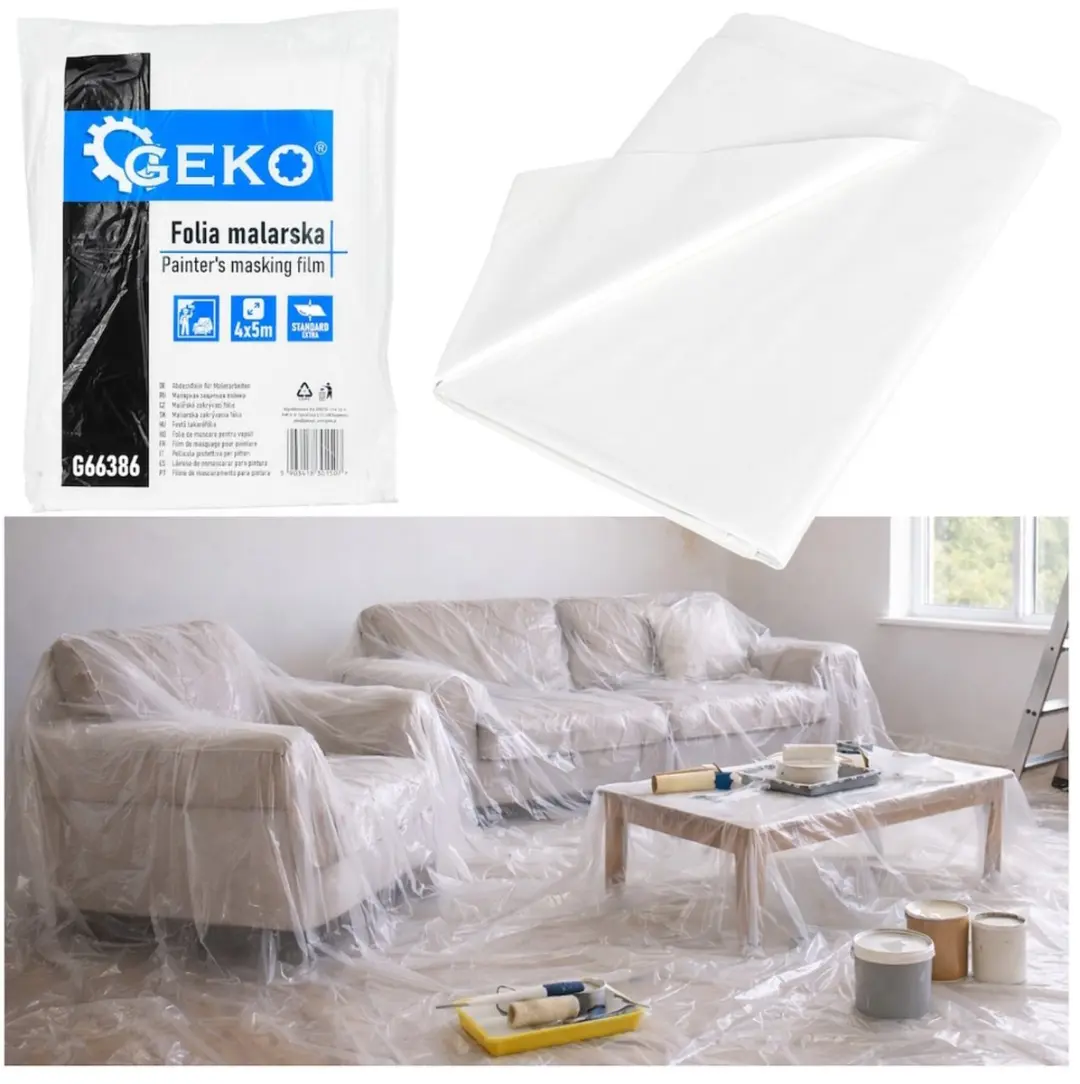 GEKO Stevige schilderfolie afdekfolie 4 x 5 m LDPE transparant 14 microns, besch