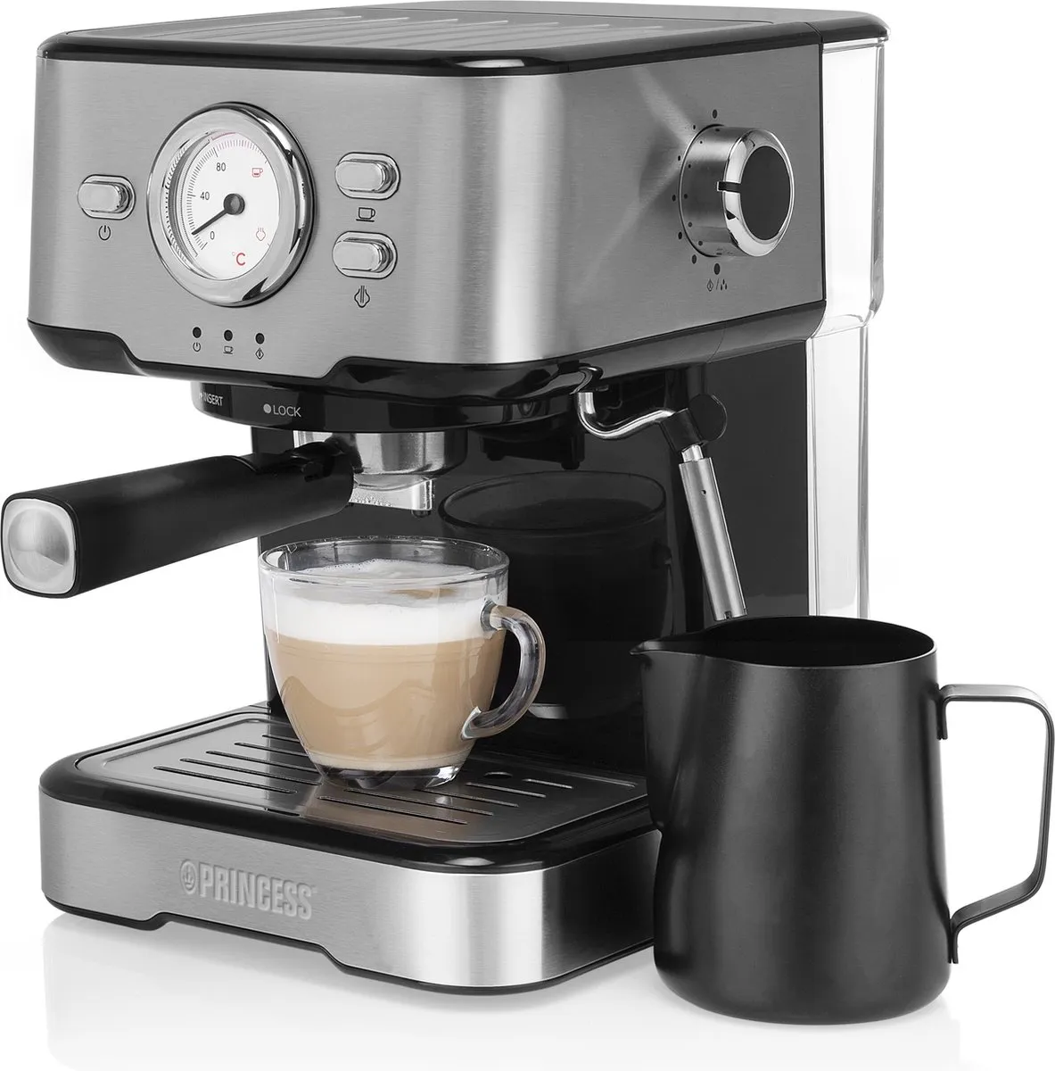 Princess 249412 Espressomachine - 2 Kopjes - 1,5L - Grijs/Zwart