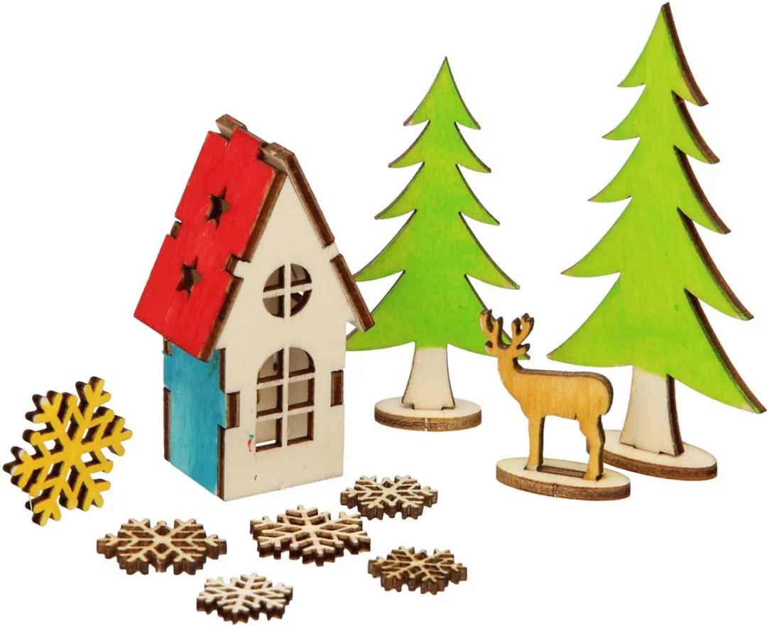 Creativ Company Houten Figuren Huis & Bomen Hert 15,5x17cm Multicolor