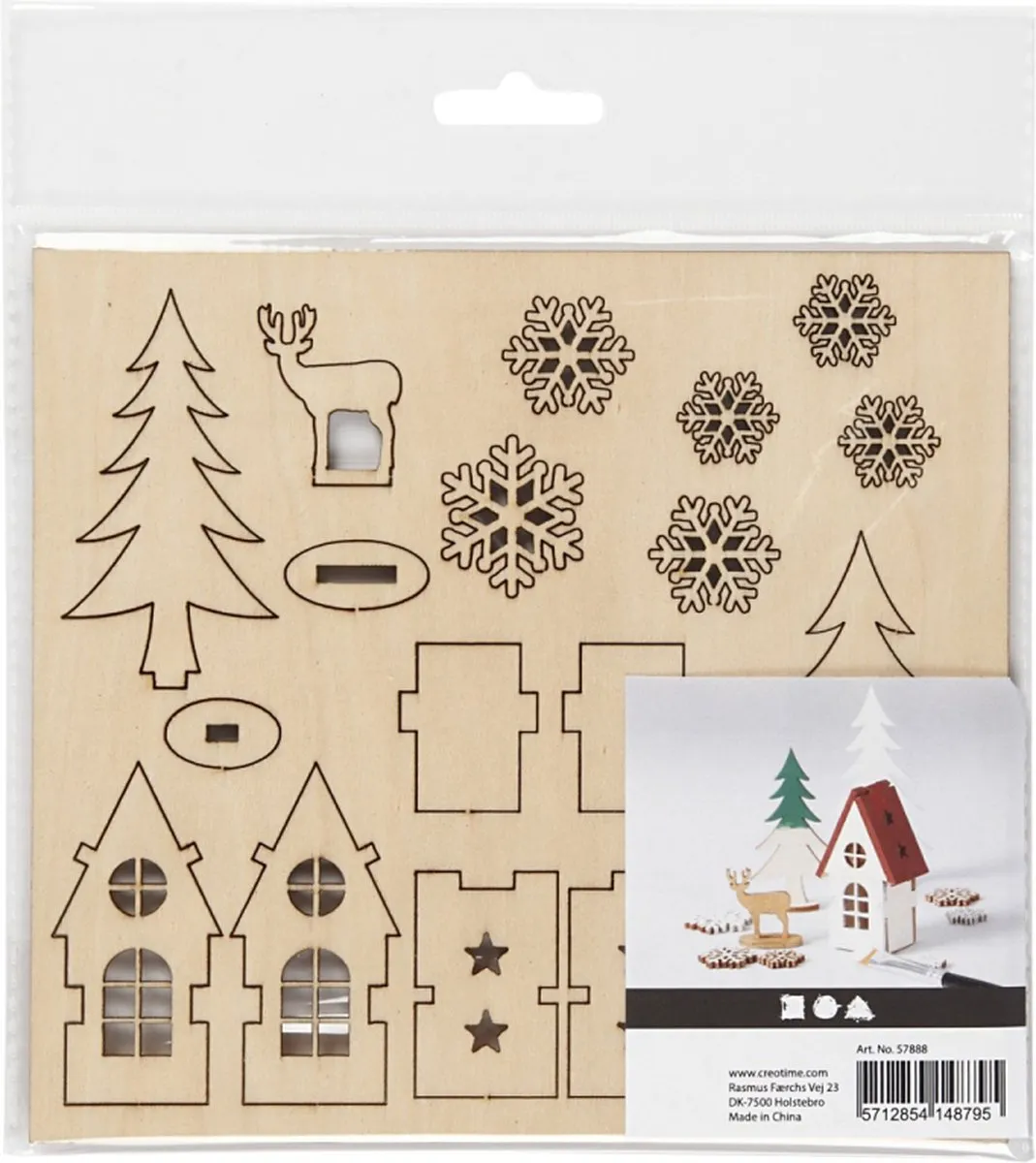 Creativ Company Houten Figuren Huis & Bomen Hert 15,5x17cm Multicolor