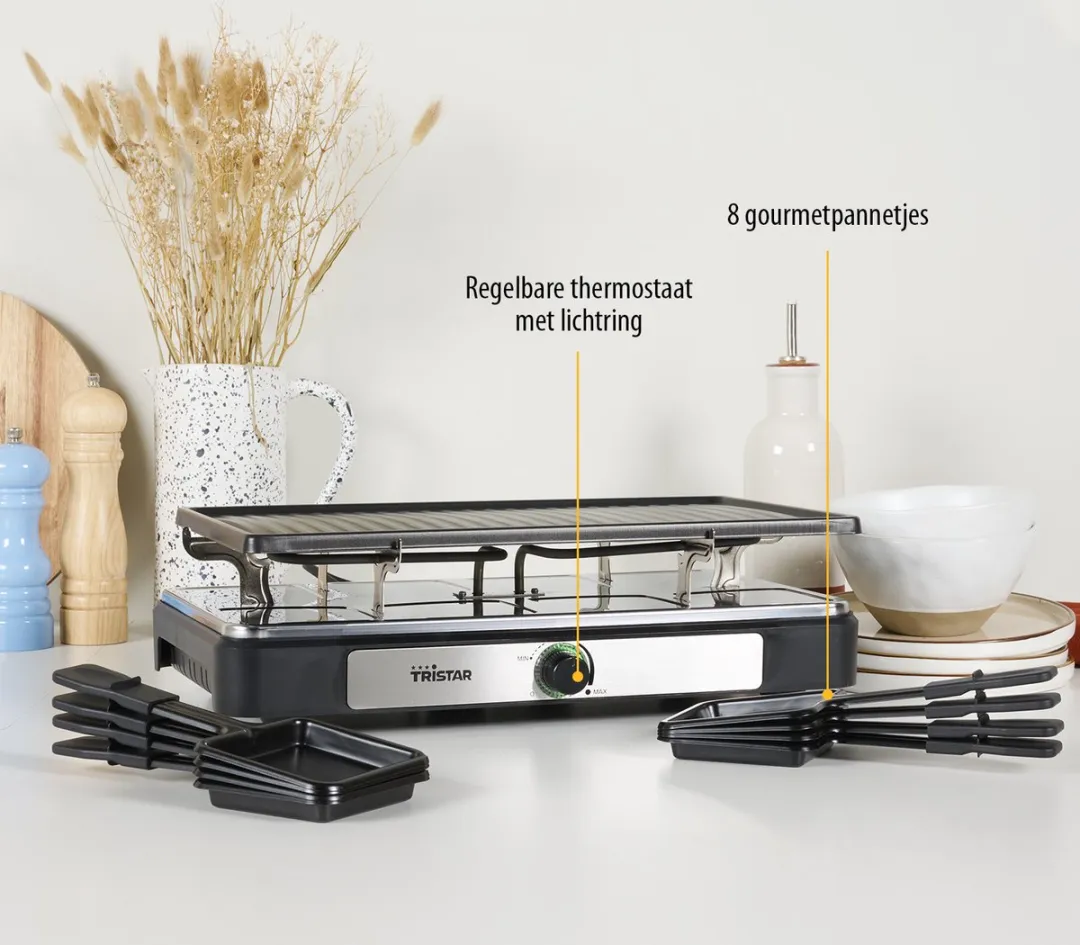 Tristar Gourmetset RA-2746 Raclette Steengrill 1400W - 8 Personen - Zwart