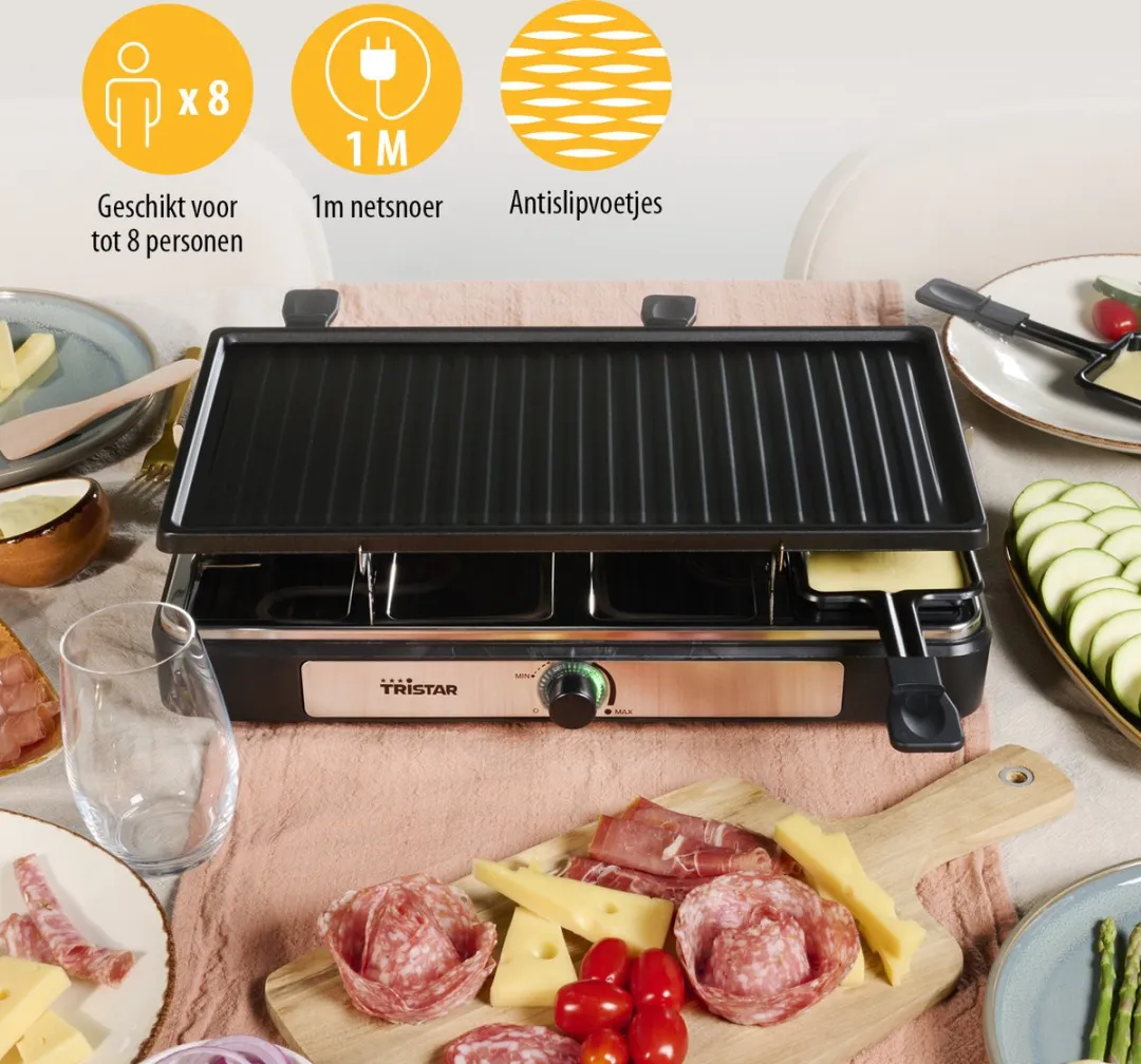 Tristar Gourmetset RA-2746 Raclette Steengrill 1400W - 8 Personen - Zwart