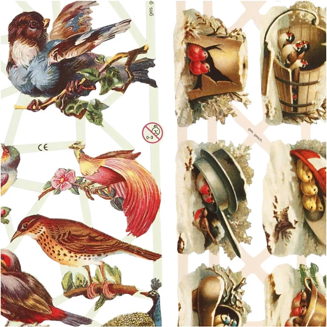 Creativ Company Vintage Plaatjes Vogels Poëzie Album - 2 Vellen - 16,5x23,5cm