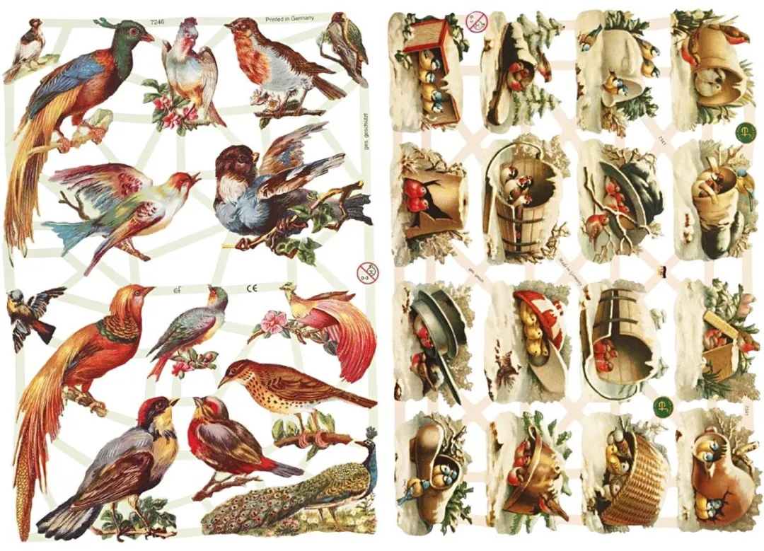 Creativ Company Vintage Plaatjes Vogels Poëzie Album - 2 Vellen - 16,5x23,5cm