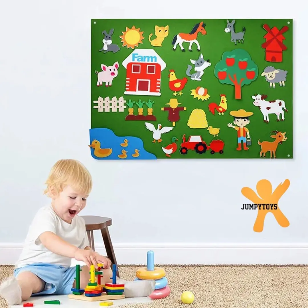Jumpytoys Viltbord Boerderij - Velcro speelbord voor kind - Educatief speelgoed