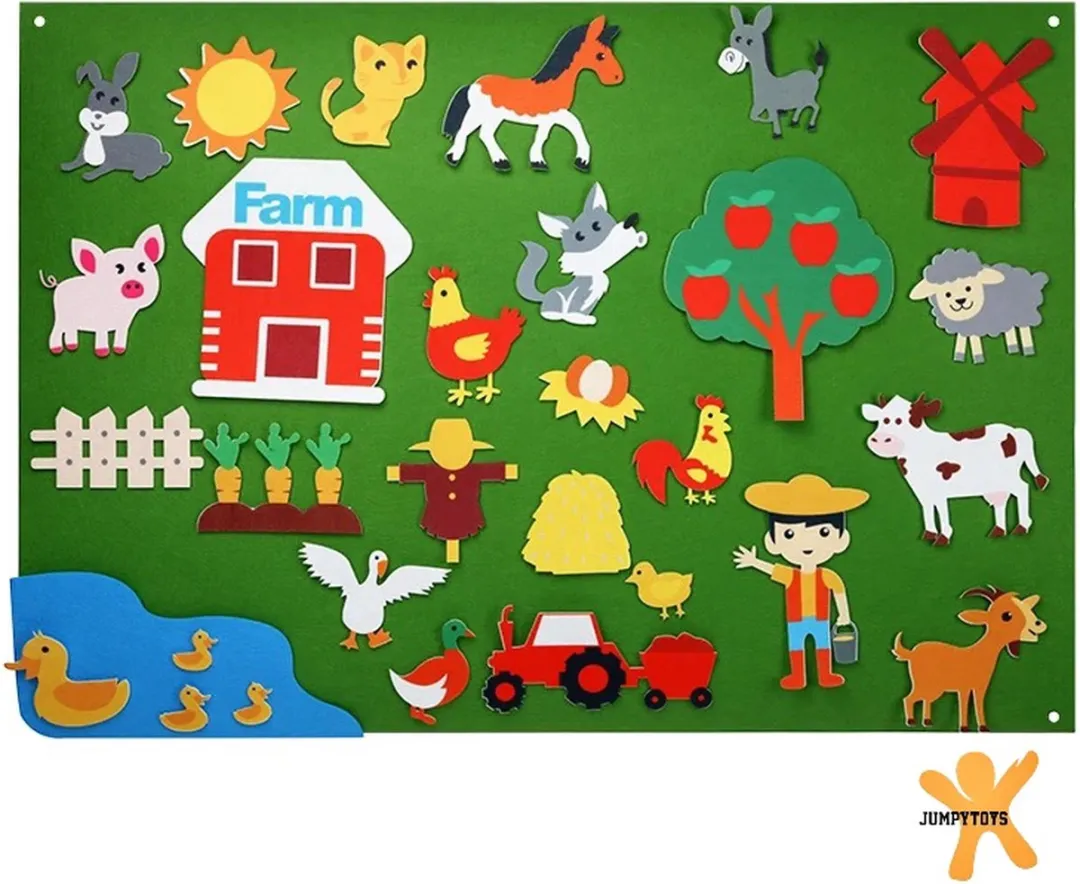 Jumpytoys Viltbord Boerderij - Velcro speelbord voor kind - Educatief speelgoed