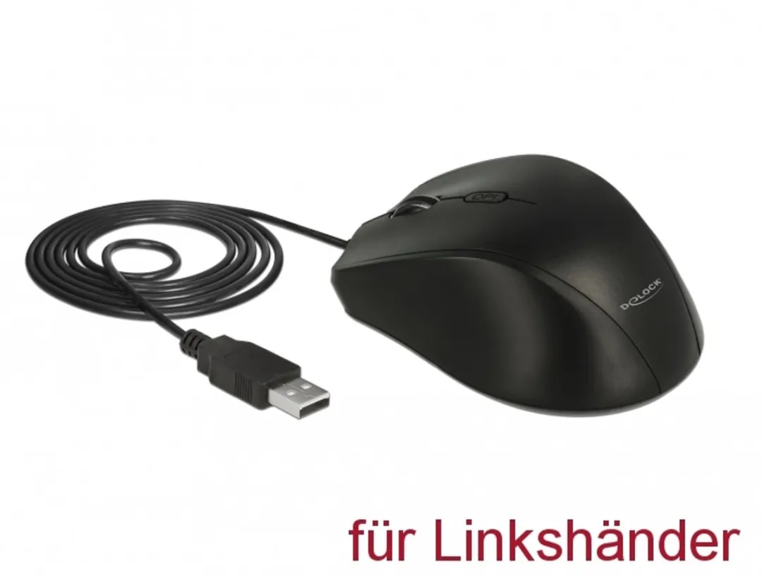 Delock 12548 USB Muis Linkshandig - 5 Knoppen 800-2400 DPI - Zwart