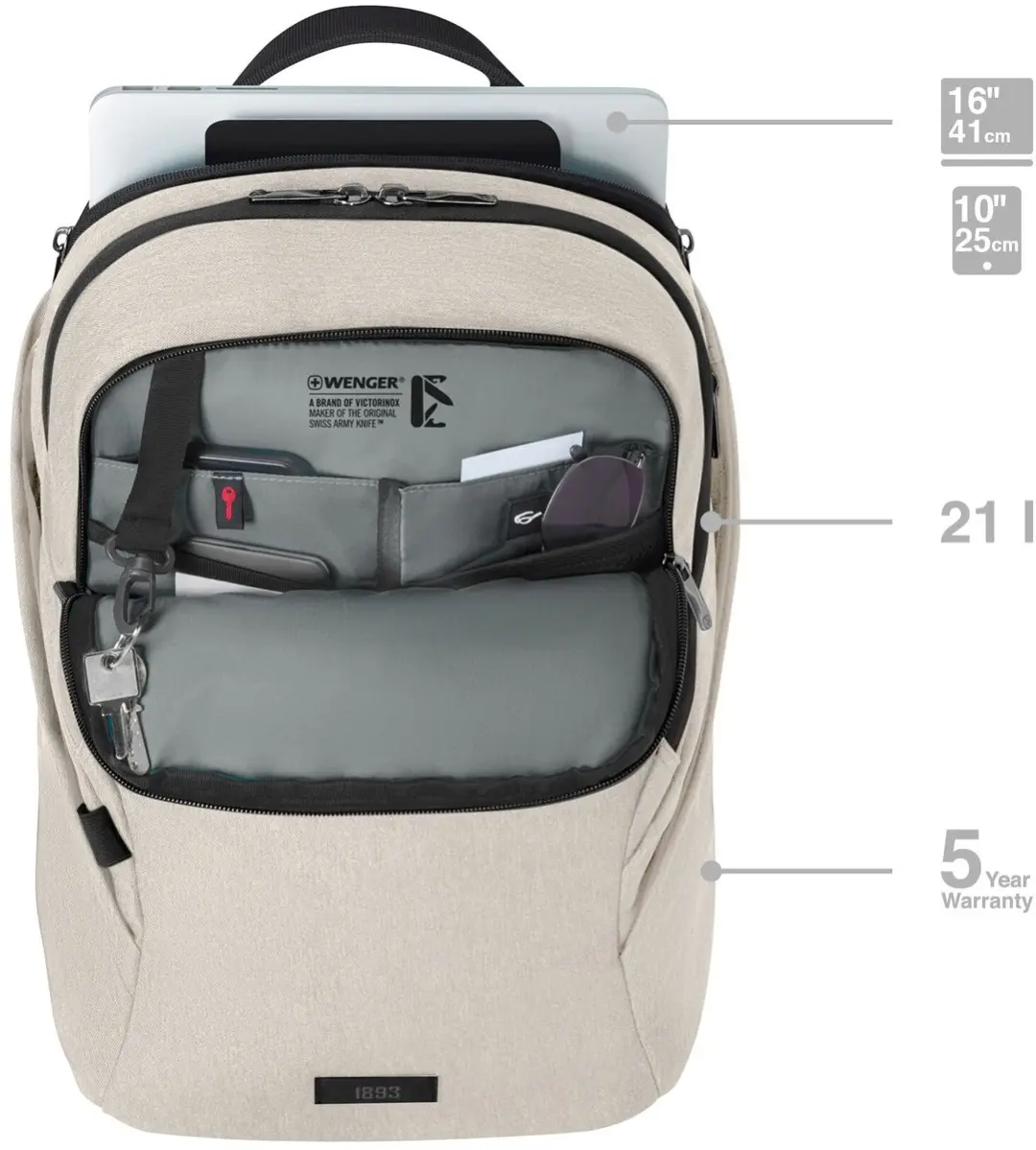 Wenger MX Light Laptoprugzak Geschikt voor max. (laptop): 40,6 cm (16) Zand - afbeelding 6 van 6