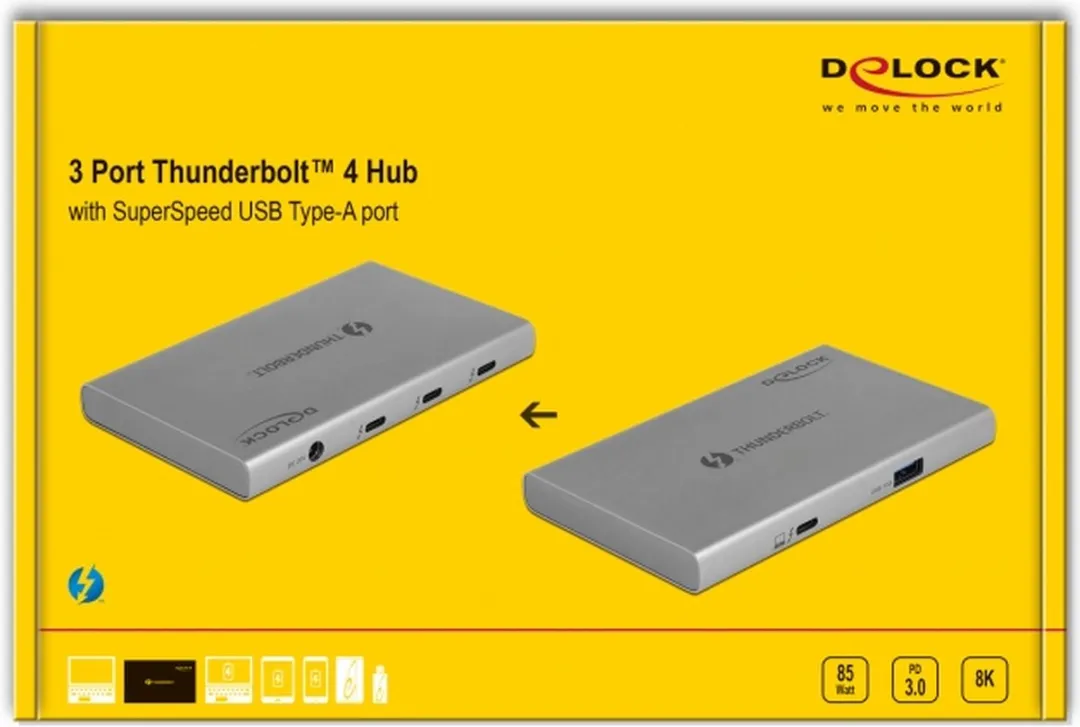 Delock 64157 Thunderbolt 4 Hub - 3x USB-C 8K - Grijs