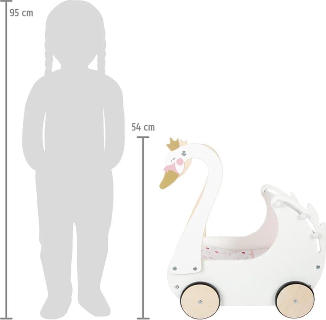 Small Foot Poppenwagen Zwaan Houten Speelgoed - Wit/Roz