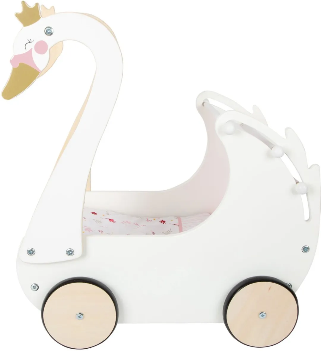 Small Foot Poppenwagen Zwaan Houten Speelgoed - Wit/Roz - afbeelding 6 van 6