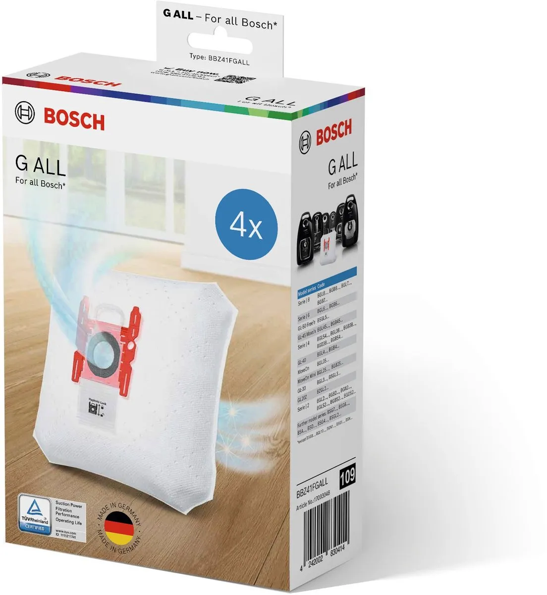 Bosch BBZ41FGALL Stofzuigerzakken - 4 Stuks