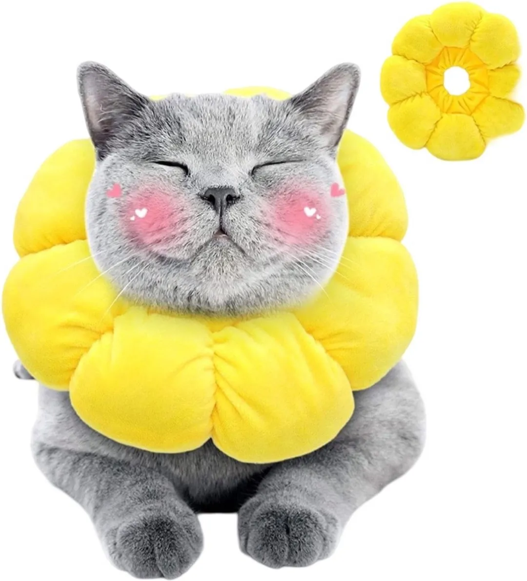 Kattenherstelhalsband, schattige zonnebloem, hals, kattenkegel na operaties, verstelbare E-halsband, chirurgische herstel, elisabettaanse halsbanden voor katten en katten - KLEIN -S
