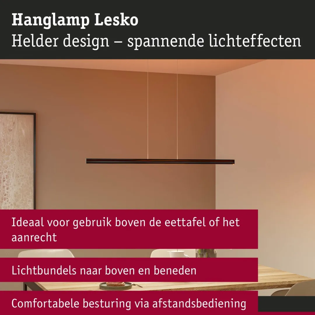 Paulmann Lesko LED Hanglamp RGBW+ 1400lm - Zwart mat - afbeelding 6 van 6