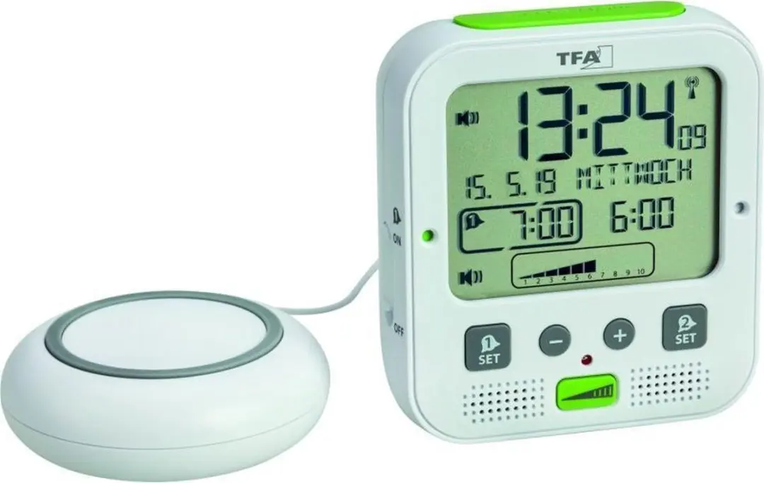TFA Dostmann 60.2538.02 Zendergestuurd Wekker - Wit/Groen - afbeelding 3 van 6