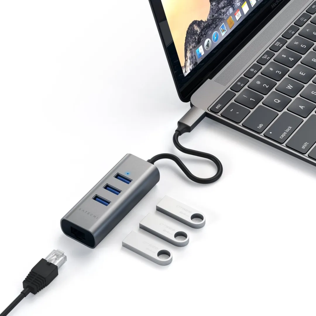 Satechi TYPE-C ST-TC2N1USB31AM USB-C Hub - 3 Poorten Grijs