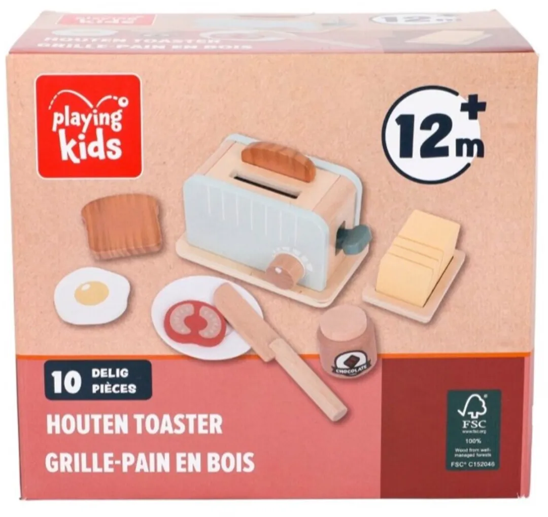 Playing Kids Houten Toaster 10-delig - Mintgroen
