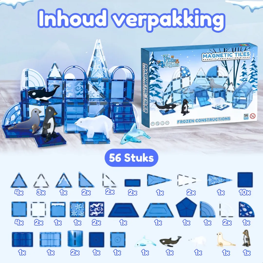 Fits4Kids Magnetic Tiles 56 Stuks - Oceaan Kleuren