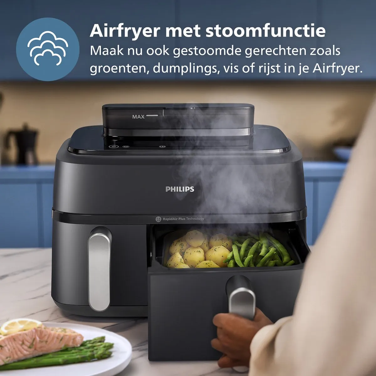 Philips 5000 Series NA551/00 Dual Basket Airfryer 9L - Zilver