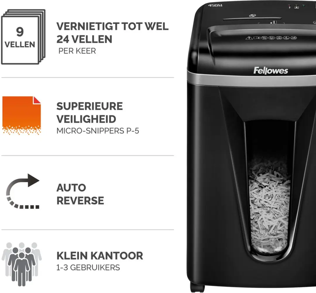 Fellowes Microshred 450M 4074101 Papiervernietiger - Zwart - afbeelding 3 van 6