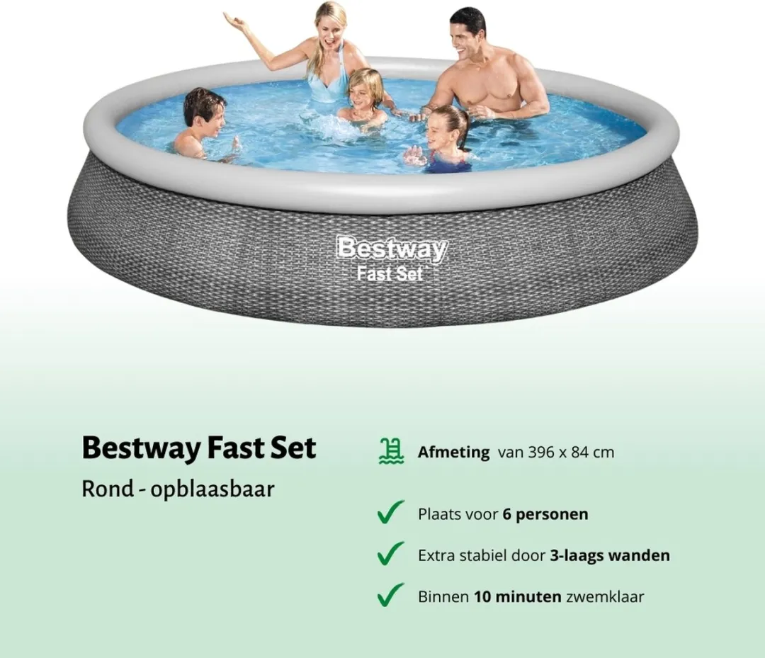 Bestway Fast Set Zwembad 396x84cm - 7340L - Grijs