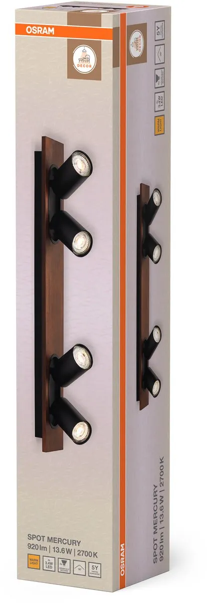 Osram Decor Spot Mercury GU10 - 4x3,4W 920lm Warm Wit - Houtlook Zwart - afbeelding 6 van 6