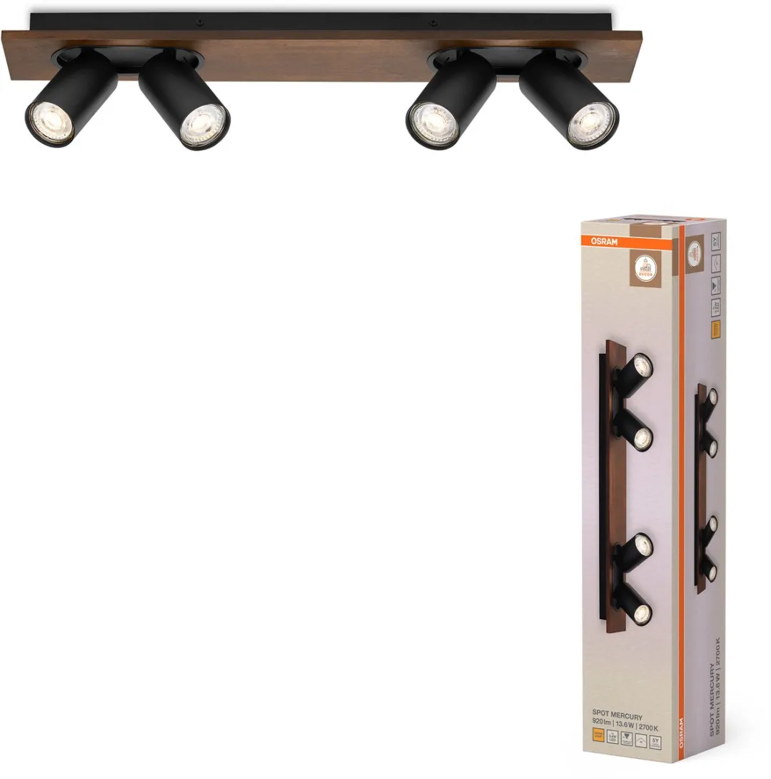 Osram Decor Spot Mercury GU10 - 4x3,4W 920lm Warm Wit - Houtlook Zwart