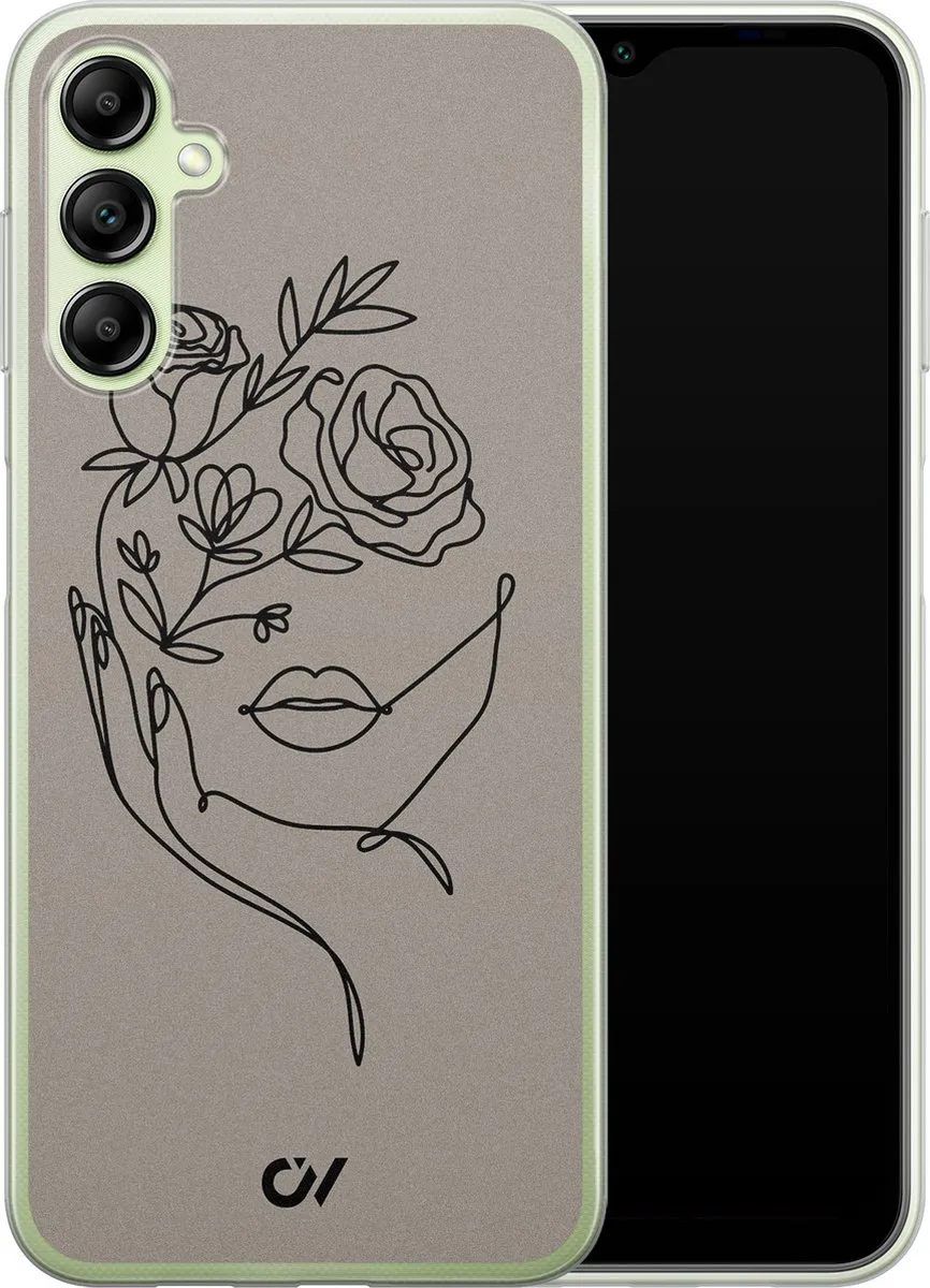 Casevibes Samsung Galaxy A14 5G Hoesje - Grijs - Oneline Face Flower