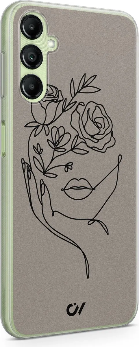 Casevibes Samsung Galaxy A14 5G Hoesje - Grijs - Oneline Face Flower