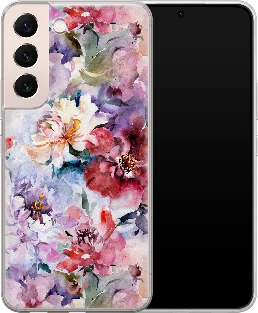 Casevibes Hoesje Samsung Galaxy S22 - Roze Bloemen Acryl