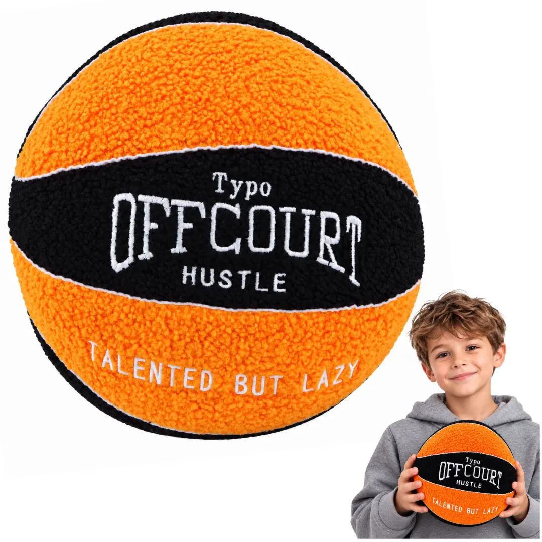 Zachte pluchen basketbal (oranje en zwart 23 cm)