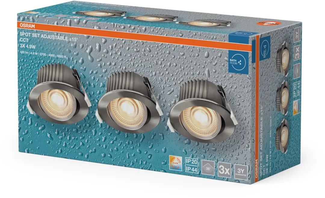 Osram Spot Set LED Inbouwspot CCT IP44 4,9W - 3 Stuks