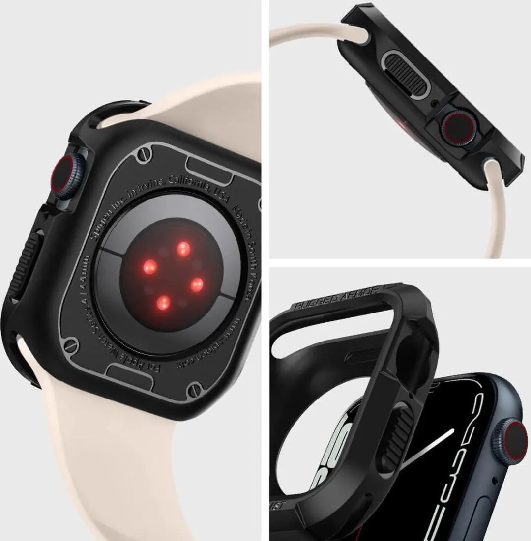 Spigen Rugged Armor Hoesje 44mm - Apple Watch 4/5/6/7/8/SE - Zwart