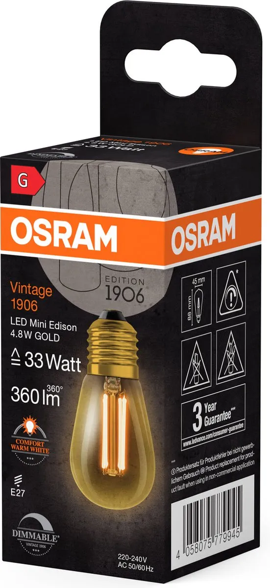 Osram E27 LED Edison 4.8W - 2200K Goud - 320° Dimbaar