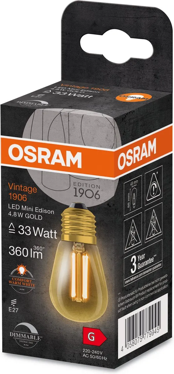 Osram E27 LED Edison 4.8W - 2200K Goud - 320° Dimbaar - afbeelding 6 van 6