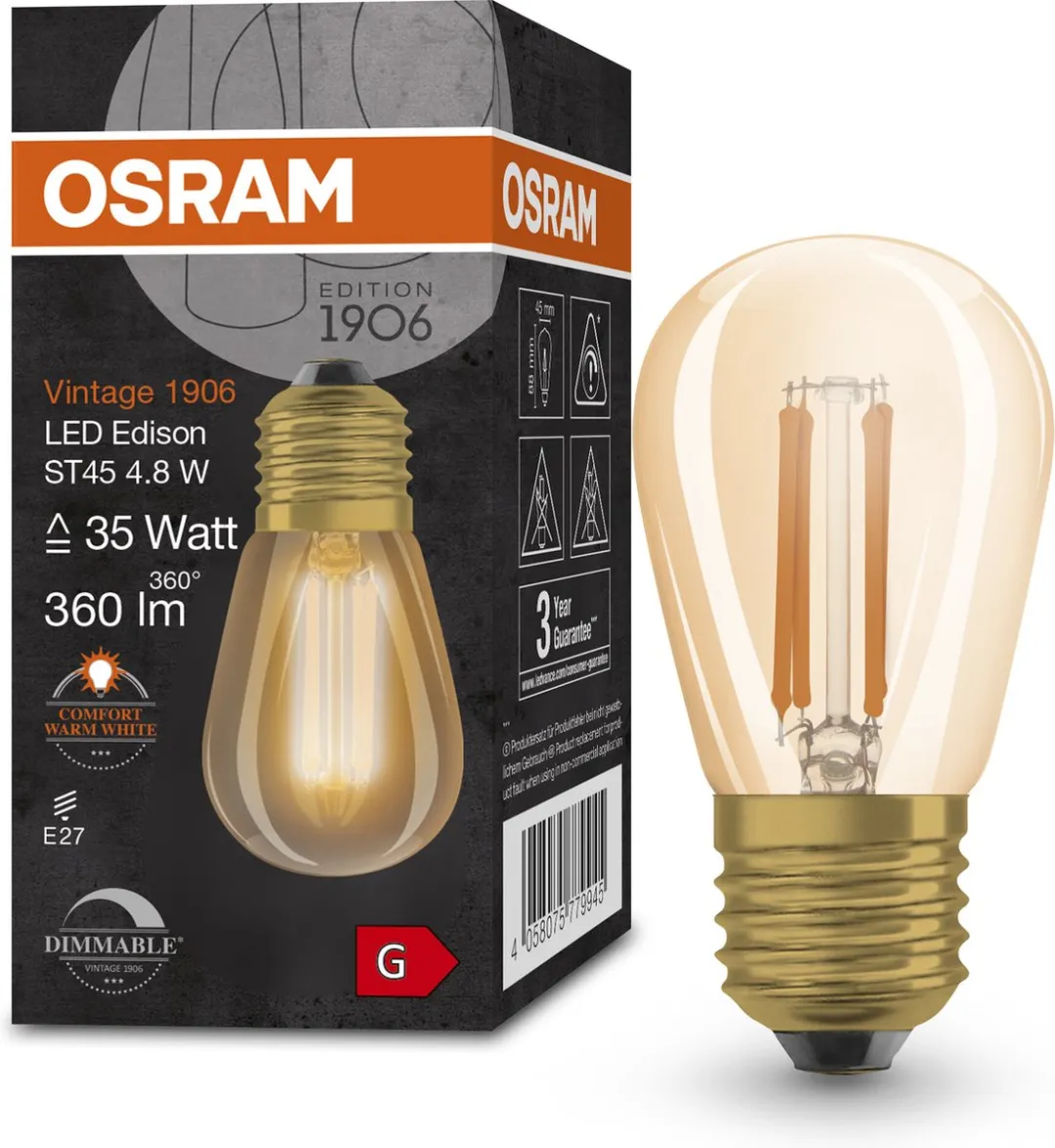 Osram E27 LED Edison 4.8W - 2200K Goud - 320° Dimbaar