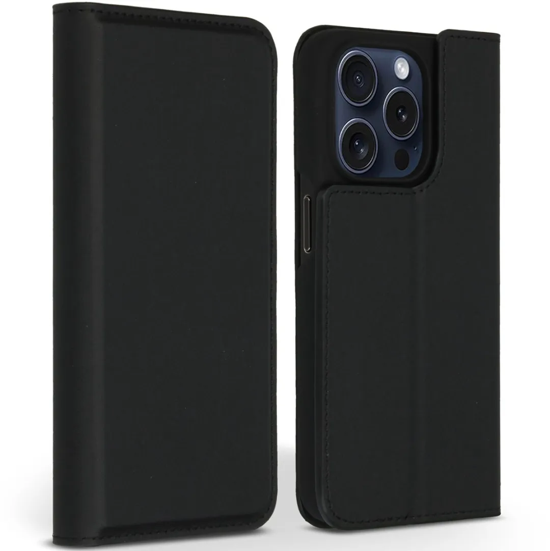 Accezz Hoesje iPhone 15 Pro - Premium Leather Slim Bookcase - Zwart
