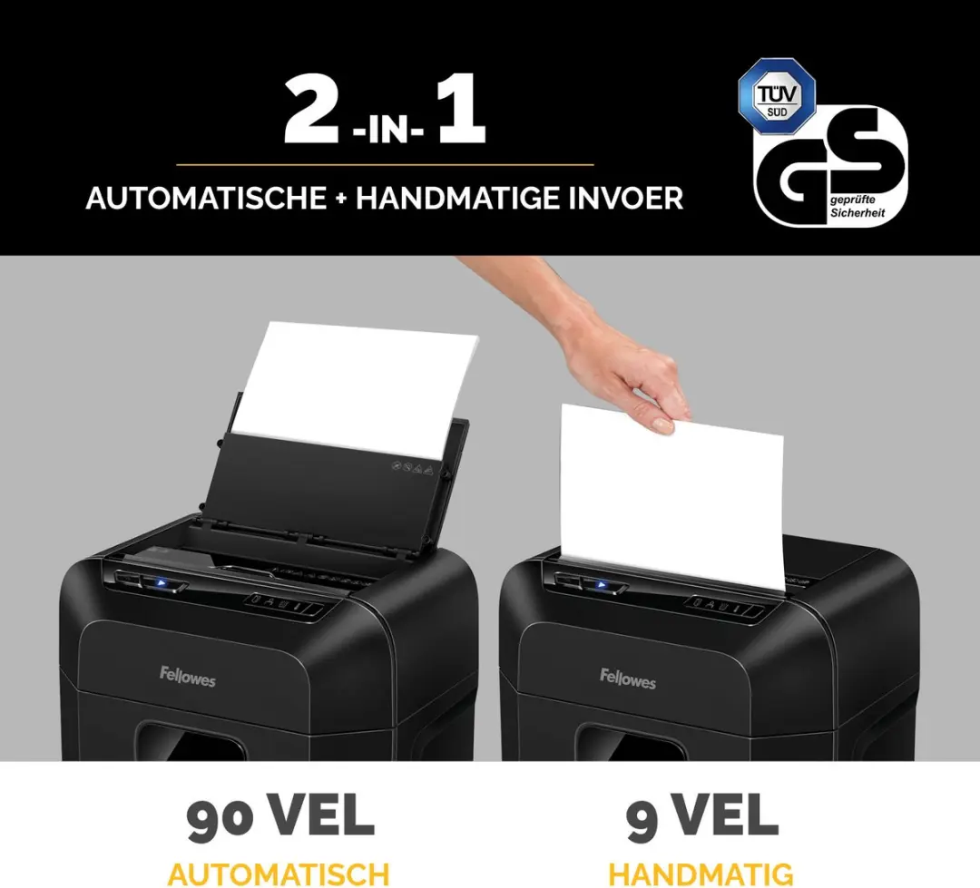 Fellowes AutoMax 90M Papierversnipperaar - P-4 - Zwart - afbeelding 2 van 6