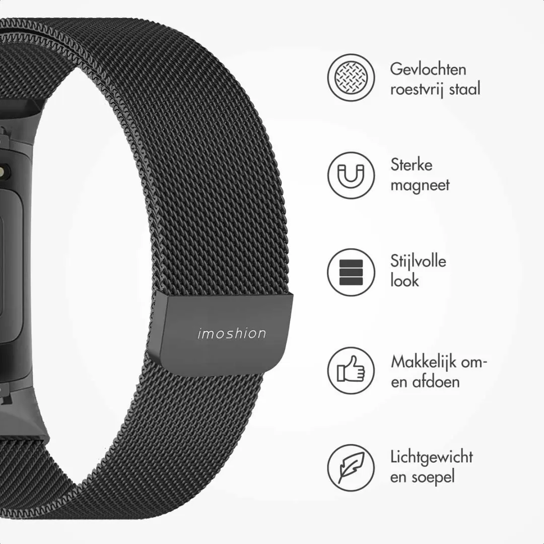 Imoshion Milanees Magnetisch Bandje Fitbit Charge 5 - M - Zwart