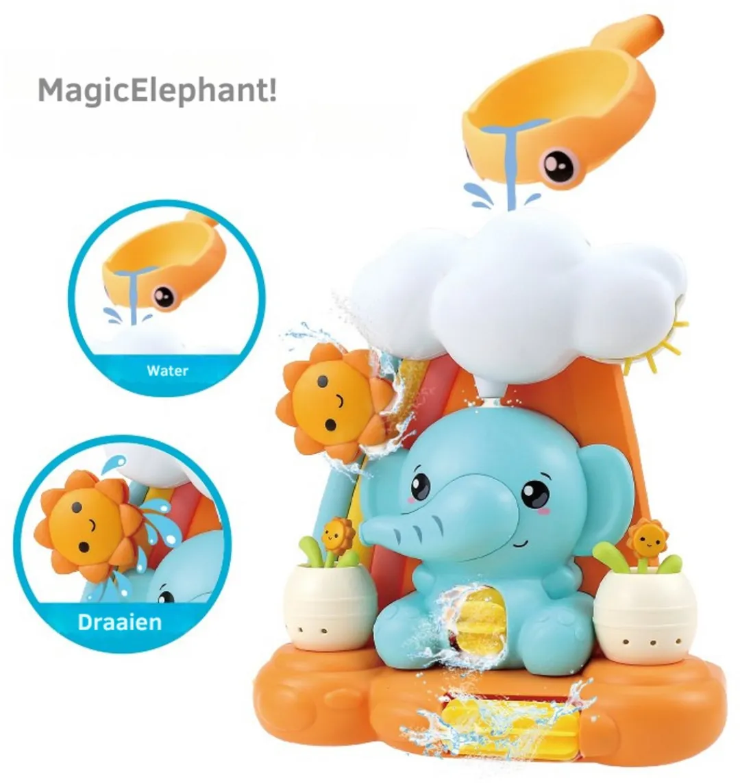Magnitoys Bad Speelgoed – Waterval Olifant – Water Speelgoed met Draaieffect – Baby & Peuter Douche Speelgoed