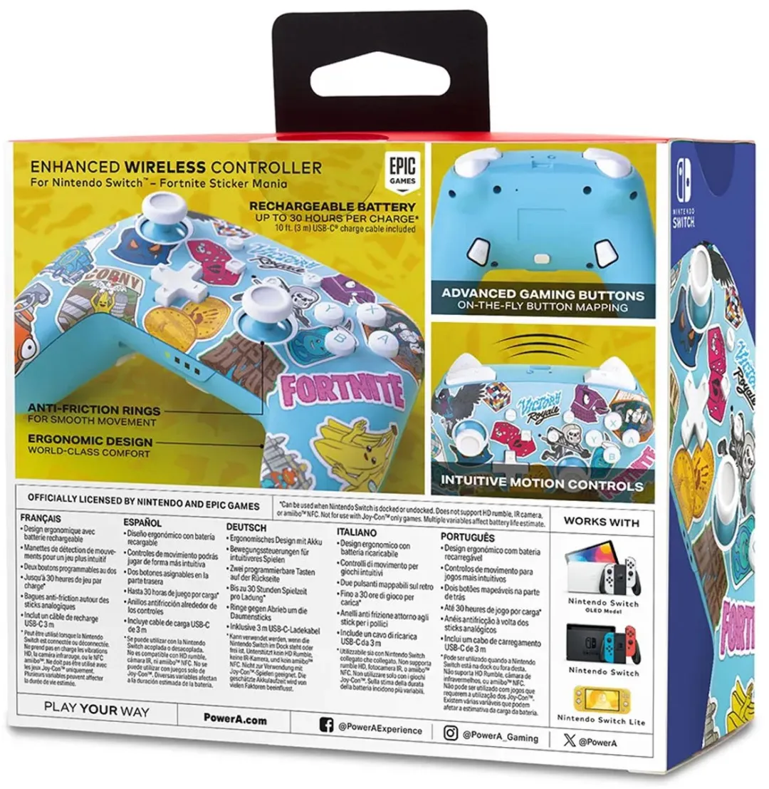PowerA Geavanceerde Draadloze Controller voor Nintendo Switch - Sticker Mania - Fortnite