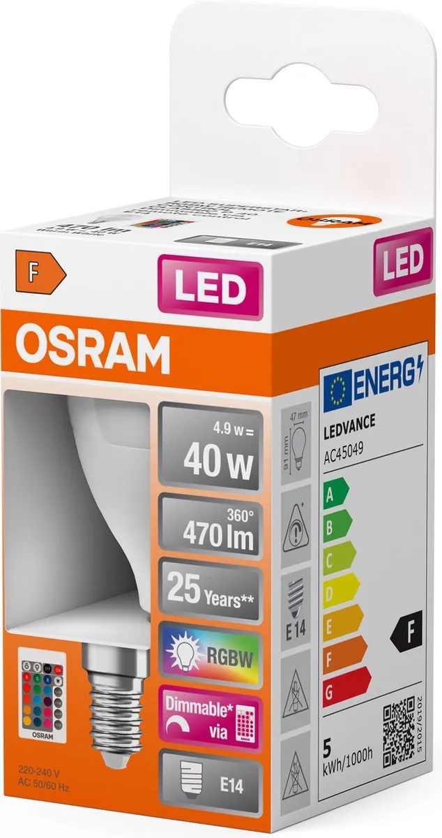 Osram LED-lamp E14 4.9W Warmwit Mat - 2700K