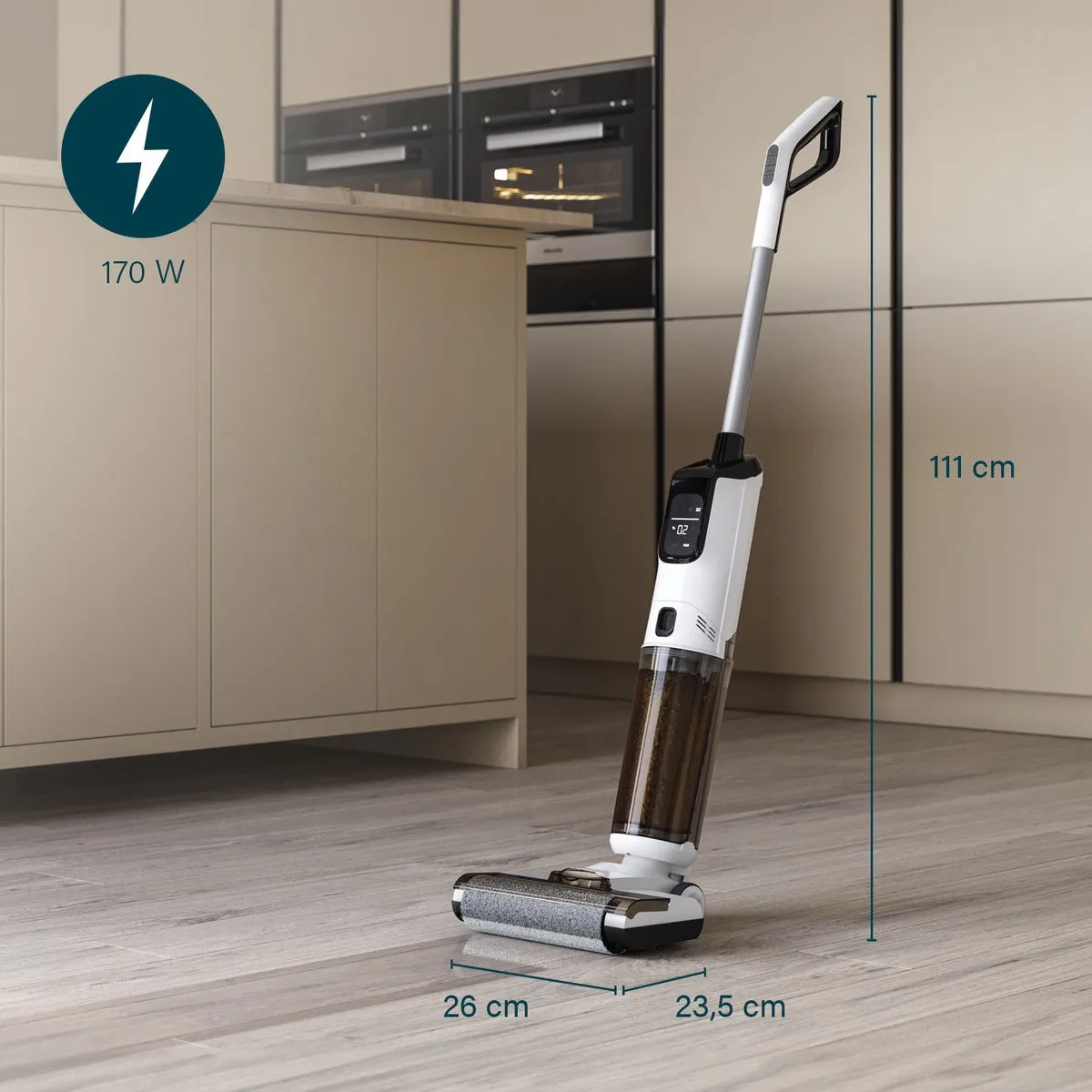 Princess 337010 AquaMotion Plus Vloerreiniger 4in1 - Draadloos - BLDC Motor - 25,9 V - Stofzuigt, wast en droogt tegelijkertijd - elektrische dweil - Reinigingsmachine - Floor washer - 50 min accuduur